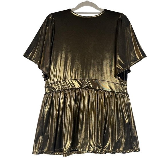 Torrid Liquid Shine Surplice Peplum Top Gold Size 1 - Picture 6 of 7